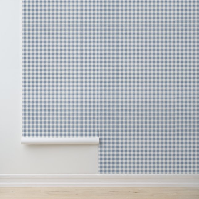 Papier Peint Gris bleu neutre Petit Motif En vichy (Application)