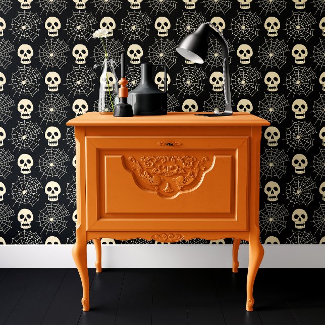 Papier Peint Halloween du crâne noir et de l'araignée du Web (Créateur téléchargé)