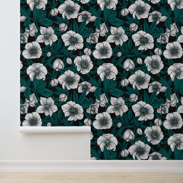 Papier Peint Hellebores blancs avec feuilles bleus (Application)