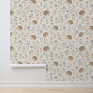 Papier Peint Hérisson mignon et motif de fleur sauvage en paste