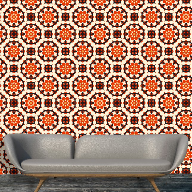 Papier Peint Hexagons géométriques noirs rouges avec accents fl (Créateur téléchargé)