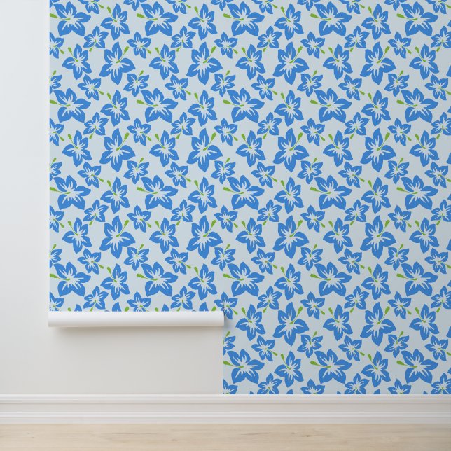 Papier Peint Hibiscus Bleu, Fleurs Bleues, Motif De Fleurs (Application)