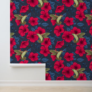 Papier Peint Hibiscus Botanique Vintage et Colibri