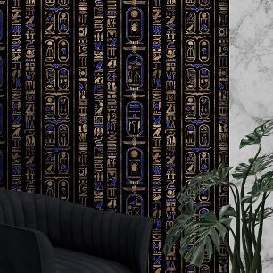 Papier Peint Hiéroglyphes égyptiens motif Gold Lapis Lazuli #2