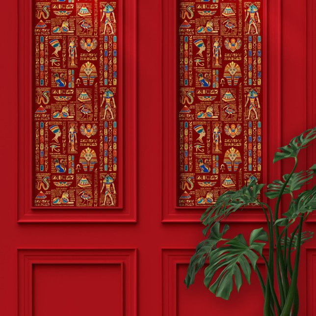 Papier Peint Hiéroglyphes et divinités égyptiennes en rouge (Créateur téléchargé)