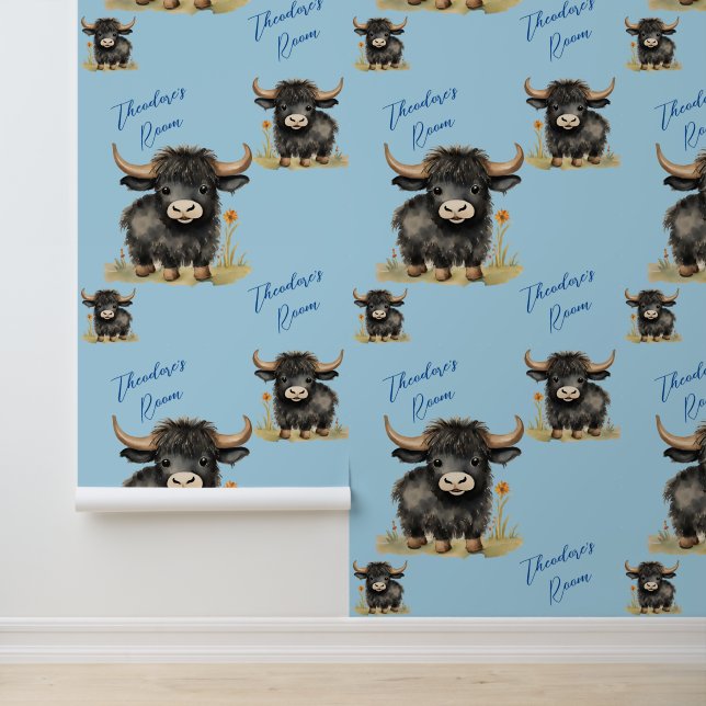 Papier Peint Highland Cow Cute Boys Chambre (Application)