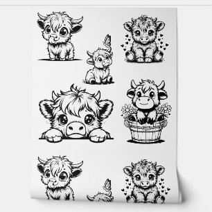 Papier Peint Highland Cow Cute Print