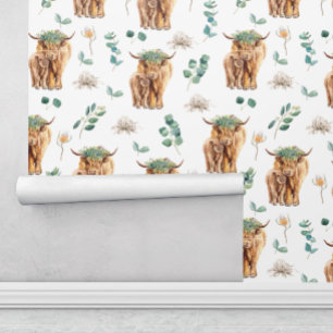 Papier Peint Highland Cow Eucalyptus Baby Room Nursery