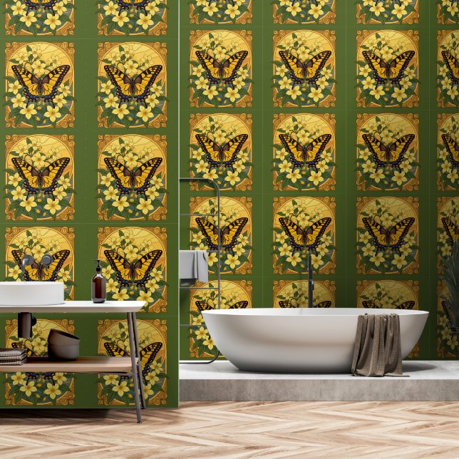 Papier Peint Housse De Tigre Orientale Au Jasmin Jaune (Salle de bain)
