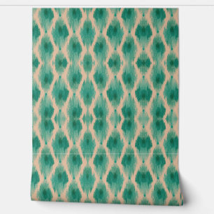 Papier Peint Ikat Moderne Sarcelle & Beige   Boho 