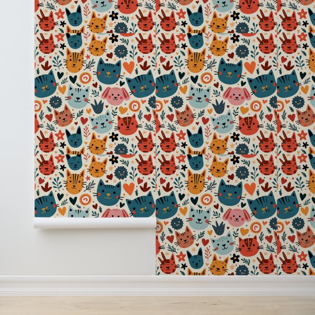 Papier Peint Illustration du Motif de chats et de chiens de cou (Application)