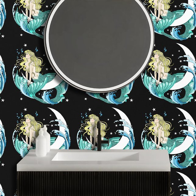 Papier Peint Imaginaire Art déco de la lune de sirène de Blonde (Créateur téléchargé)