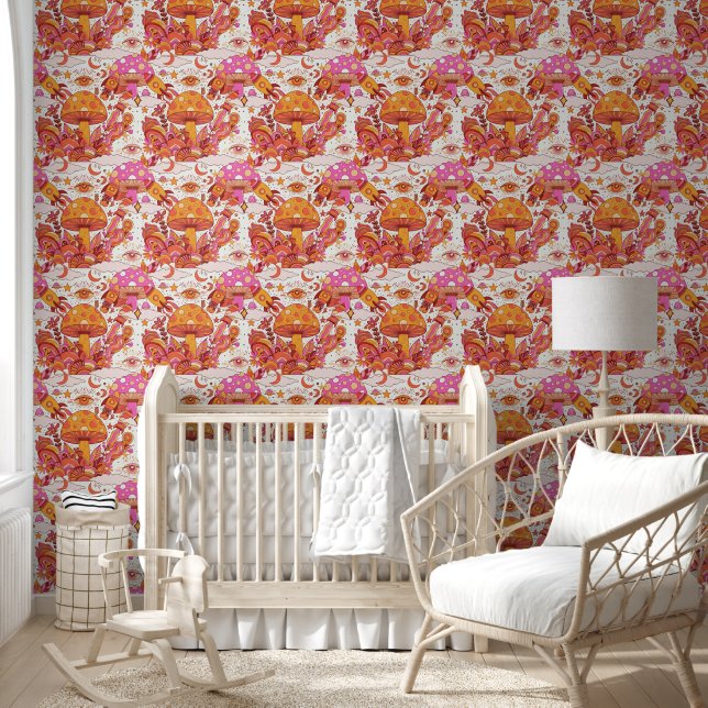 Papier Peint Imaginaire de champignon psychédélique rétro (Enfants)