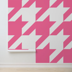 Papier Peint Immense Houndstooth Rose et Blanc Français