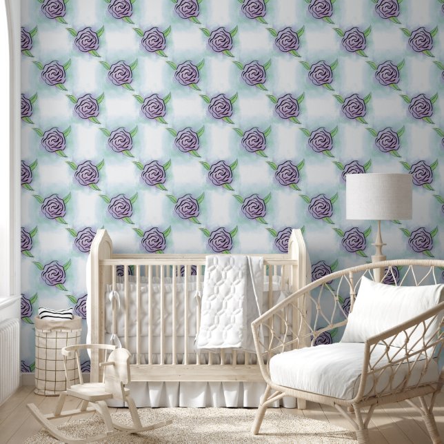 Papier Peint Imprimantes en blocs floraux Pastel Rose - violet  (Enfants)