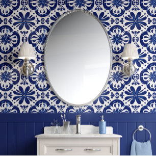 Papier Peint Indigo bleu méditerranéen et plateau blanc