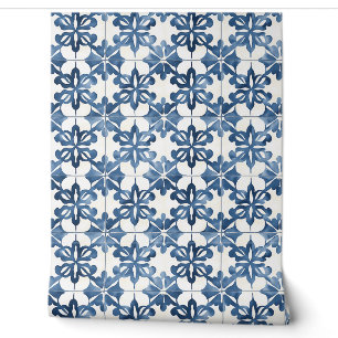 Papier Peint Indigo Floral Medley Petite - Bleu et crème