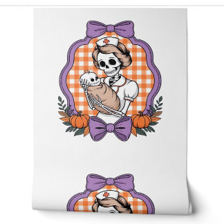Papier Peint Infirmière squelette vintage et bébé - Cute Hallow