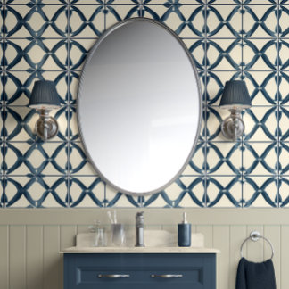 Papier Peint Interlace océanique - Marine, Beige - Inspirée du