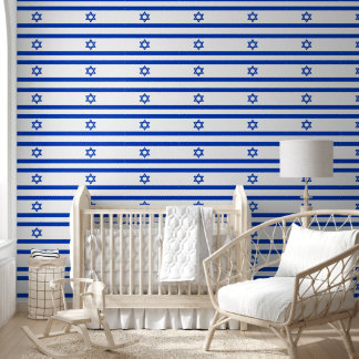 Papier Peint Israël Star de David Drapeau Motif Bleu et Blanc