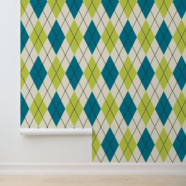 Papier Peint Jacquard Bleu Et Vert (Application)