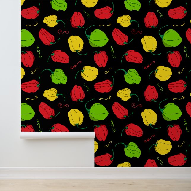 Papier Peint Jamaïcain Restaurant Scotch Bonnet Motif (Application)