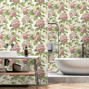 Papier Peint Jardin à fleurs Motif antique rose Hydrangea
