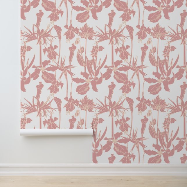 Papier Peint Jardin aux lignes et fleurs tropicales. (Application)