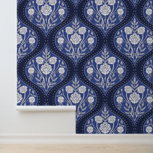 Papier Peint Jardin de la moghole bleu et blanc Motif floral
