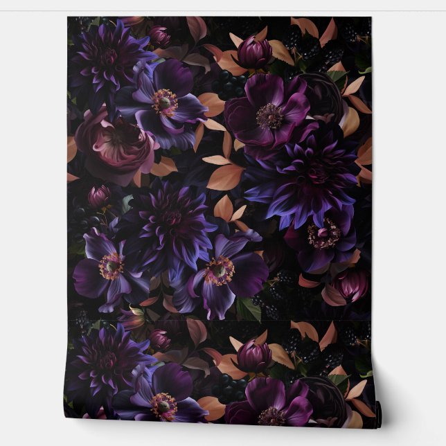 Papier Peint Jardin De Minuit Gothique Bourgogne Et Violet (Déroulement)