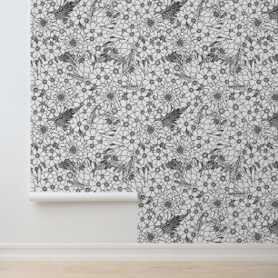 Papier Peint Jardin Fleur sauvage Protea Noir Et Blanc