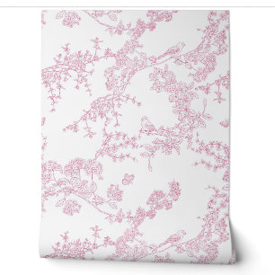 Papier Peint Jardin fleuri de la Chinoiserie Rouge Toile de Jou