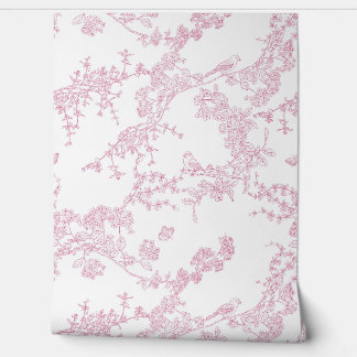 Papier Peint Jardin fleuri de la Chinoiserie Rouge Toile de Jou