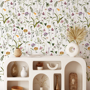 Papier Peint Jardin Floral de Fleurs Sauvages Aquarelle