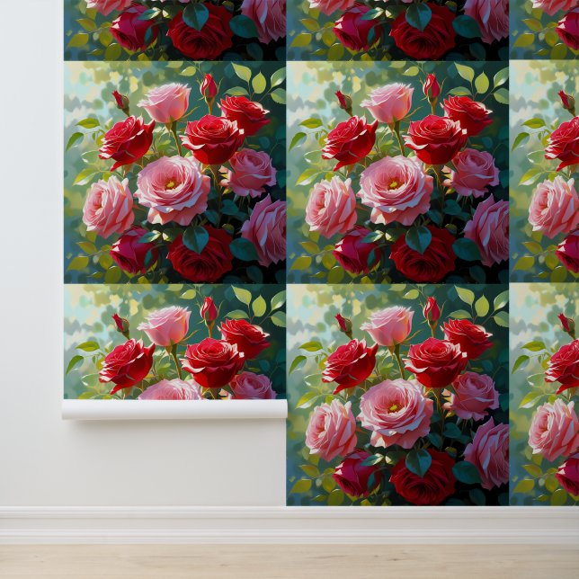 Papier Peint Jardin Rose luxuriant Peel et bâton Floral (Application)