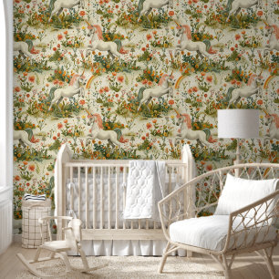 Papier Peint Jardin Unicorne sur blanc