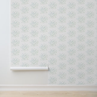 Papier Peint Joli bleu vert Floral Lotus Outline