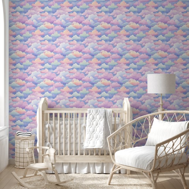 Papier Peint Joli Blu Rose Orange Clouds Pastel (Enfants)