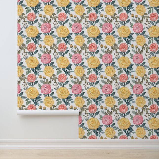 Papier Peint Joli carrelage rose rose rose roses motif (Application)