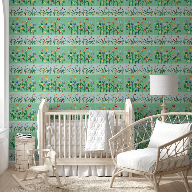 Papier Peint Joli fleur sauvage bandes horizontales Papier pein (Enfants)