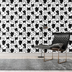 Papier Peint Joli motif d'Halloween de chat noir pour les amate