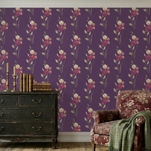 Papier Peint Joli motif floral aquarelle fantaisiste violet