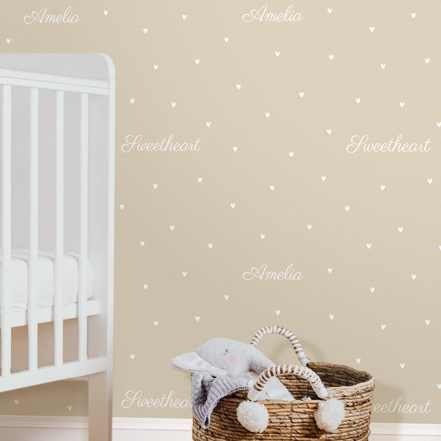Papier Peint Joli Nom personnalisé Mots Coeur Beige Enfants Nur (Créateur téléchargé)
