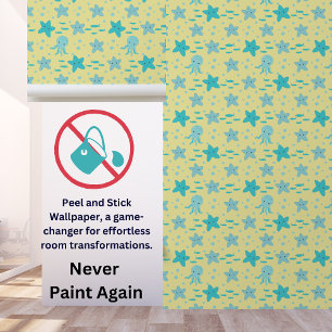 Papier Peint Joli Teal bleu Jaune Enfants Nautique Écorde