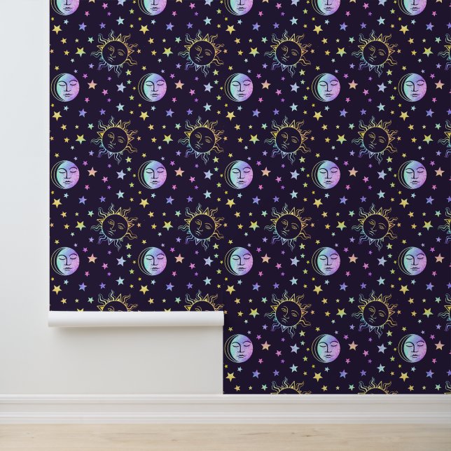 Papier Peint Jolie Fille Lune Solaire Et Étoiles Jolie Magie Vi (Application)