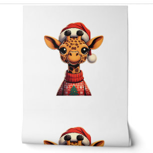 Papier Peint Jolie Girafe Caricature Avec Noël Chapeau Noël Noë
