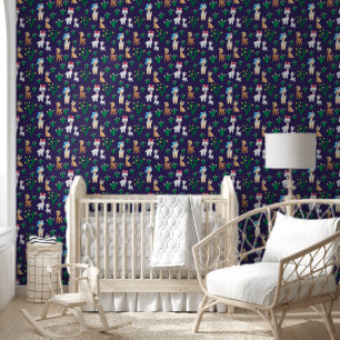 Papier Peint Jolie lama carrelée maman bébé filles