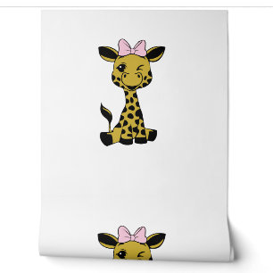 Papier Peint jolie petite girafe avec arc rose