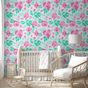 Papier Peint Jolie rose rose florale ruban doré Baby shower