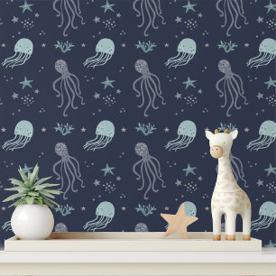 Papier Peint Jolies méduses pieuvres enfants pelables et autoco